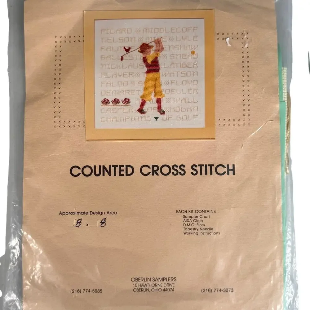 Vintage Oberlin Samplers Champions of Golf Cross Stitch Kit DMC OOP Golfer 1991